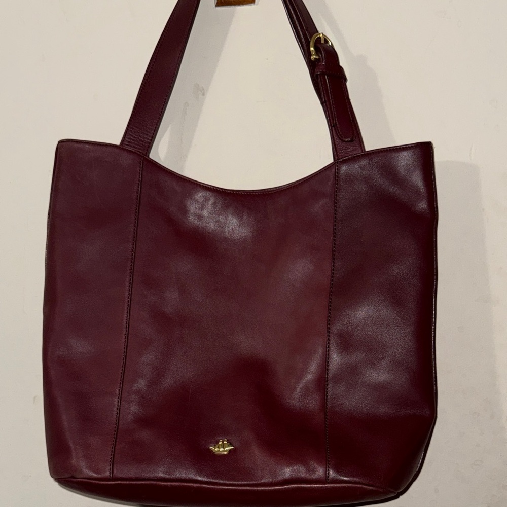 Brahmin Burgundy Leather Tote with Gold Accent, vintage